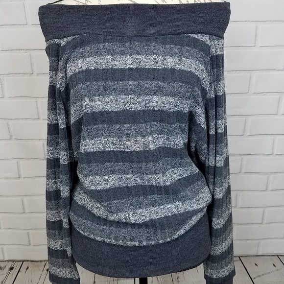 Black Stripe Off the Shoulder Cozy Sweater - Picture 3 of 4